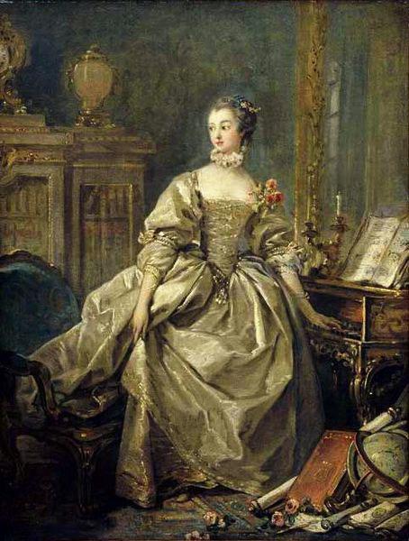 Francois Boucher Madame de Pompadour, la main sur le clavier du clavecin Sweden oil painting art